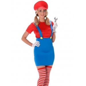 Red Plumber Girl Costume Plumber Costume - Womens 80s Costumes 